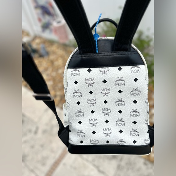 MCM White Studded Visetos Backpack - Picture 2 of 16